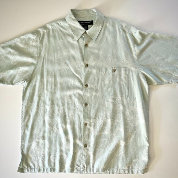 Ono & Company Large Men's Hawaiian Shirt Silk Cotton Mint Green Hibiscus print - Picture 1 of 8